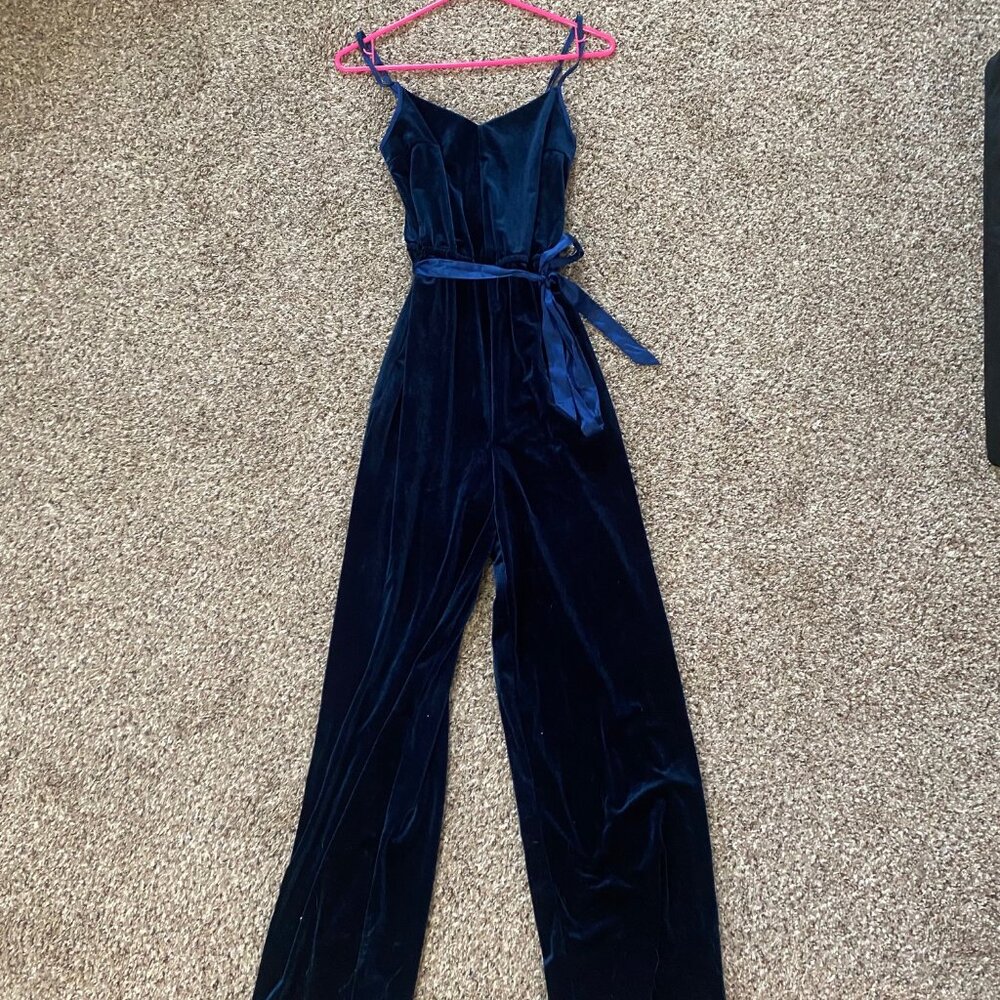 Navy Velour Strappy Jumpsuit - Modcloth Size Small